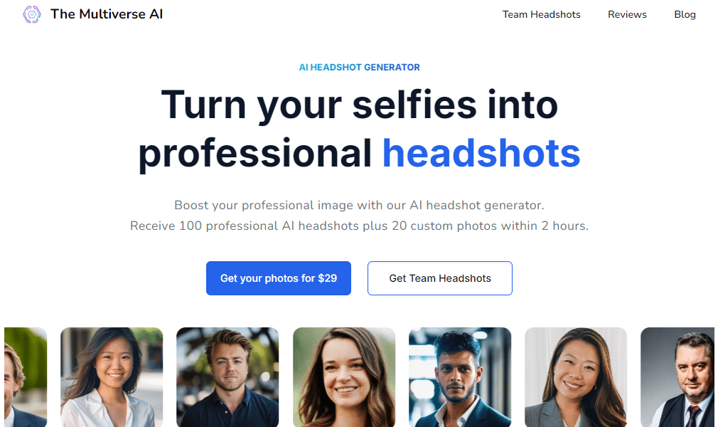 Multiverse AI Headshot Generator - Landing Page