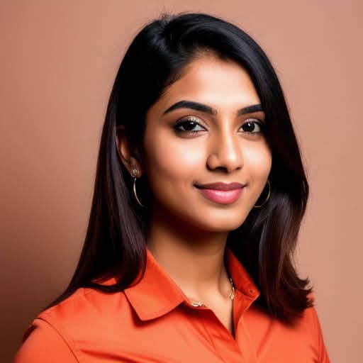 business headshot of a woman with orange shirt