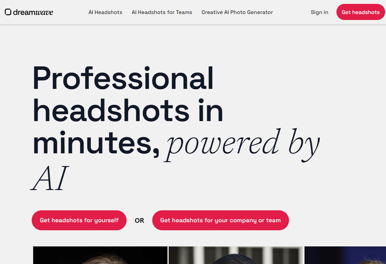 DreamWave AI Headshot Generator - Landing Page