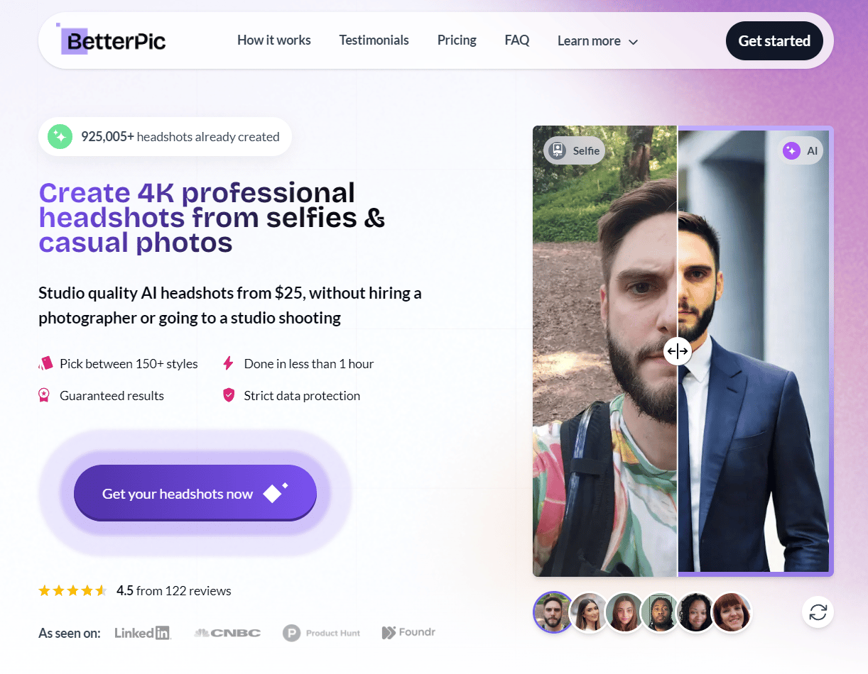 BetterPic AI Headshot Generator - Landing Page